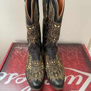 Lucchese Black and Gold Heeled Boots